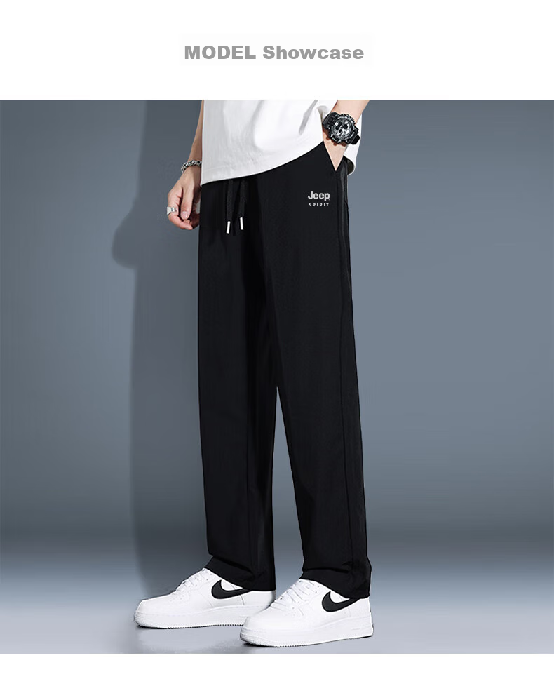 JEEP SPIRIT Men's Sports Pants, Summer Quick-Dry Casual Trousers, Comfortable Breathable Ice Silk Pants, Straight-Leg Pants for Men, Black 3XL 9