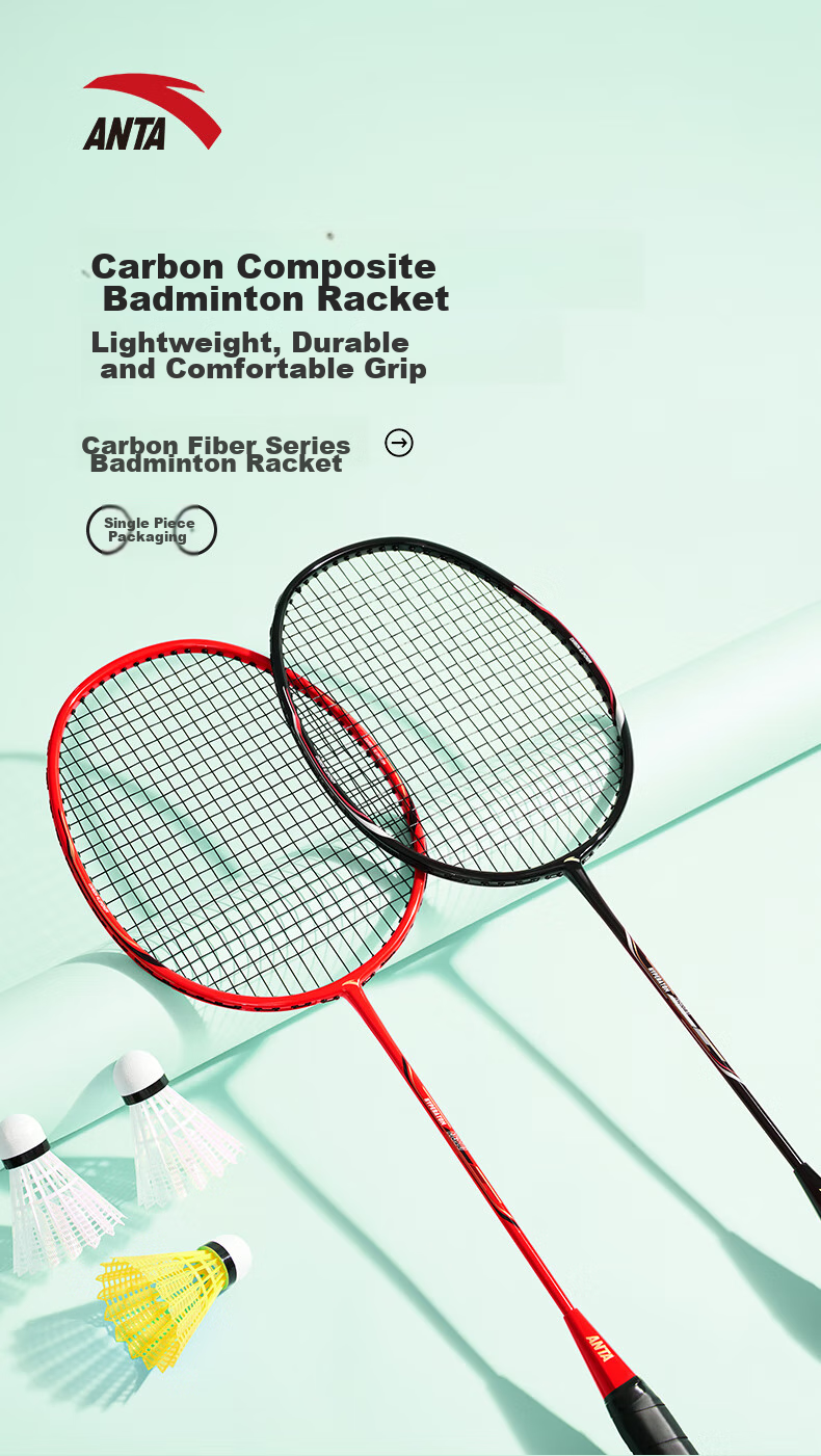ANTA Badminton Racket Single Racket Ultra-Light Carbon Fiber for Men And Women, Versatile for Attack And Defense, Single Racket Black Gold 1