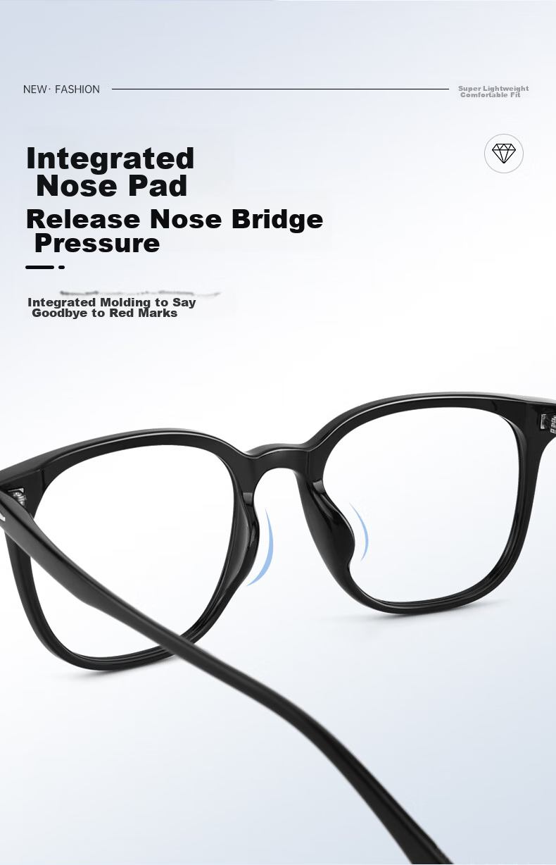 ZEISS Lenses, Myopia Prescription Available, TR90 Frame, Glossy Black, Ouna Non-Prescription Blue Light Blocking (Try-On) 2