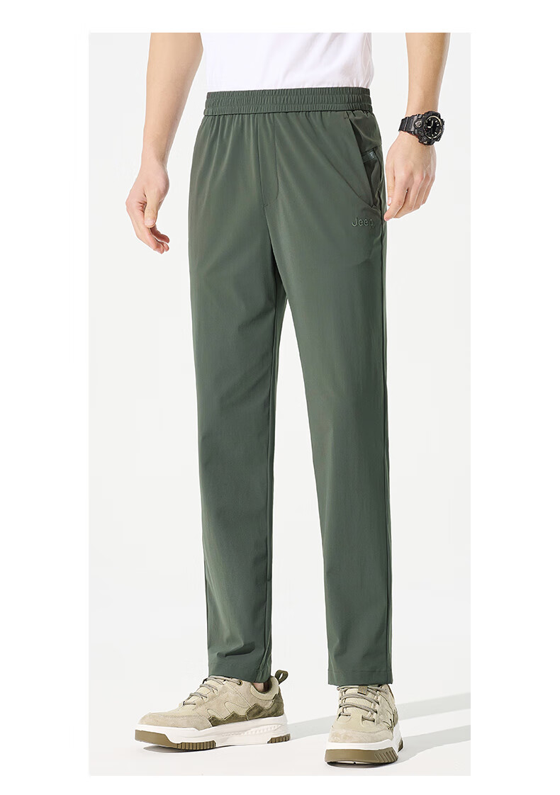 JEEP Casual Pants for Men, Business Straight-Leg Trousers, High-Elastic Breathable Ice Silk Pants, Long Pants for Men, Pure Black, M 6