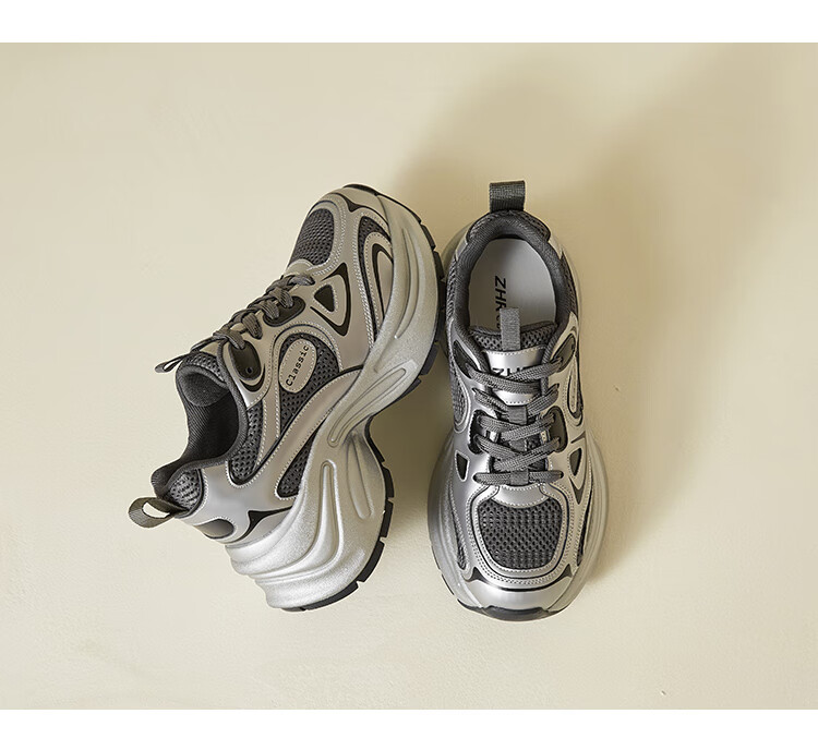 ZHR Dad Shoes for Women, Retro Thick-Soled Casual Shoes, Comfortable Mesh Breathable Sports Shoes for Women, JT07, Silver Gray, Size 37 32