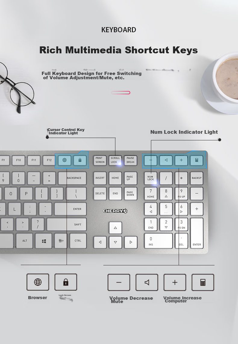 CHERRY DW9100 Wireless Keyboard And Mouse Combo, Bluetooth Dual-Mode Keyboard And Mouse, Computer Keyboard, Office And Business Use, SX Scissor Foot Ultra-Thin Keyboard, Rechargeable Black Model 9