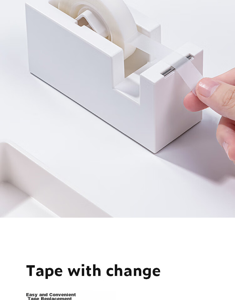 Deli Tape Dispenser, German Creative Design, Transparent Tape Cutter, Non-Slip Base, Smooth Cutting, for Office And Home Use, Ivory White NS121 7