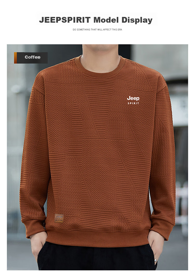 JEEP SPIRIT Men's Waffle Knit Sweatshirt, Long-Sleeve T-Shirt for Autumn, Casual Loose-Fitting Men's Clothing, Trendy Top 14