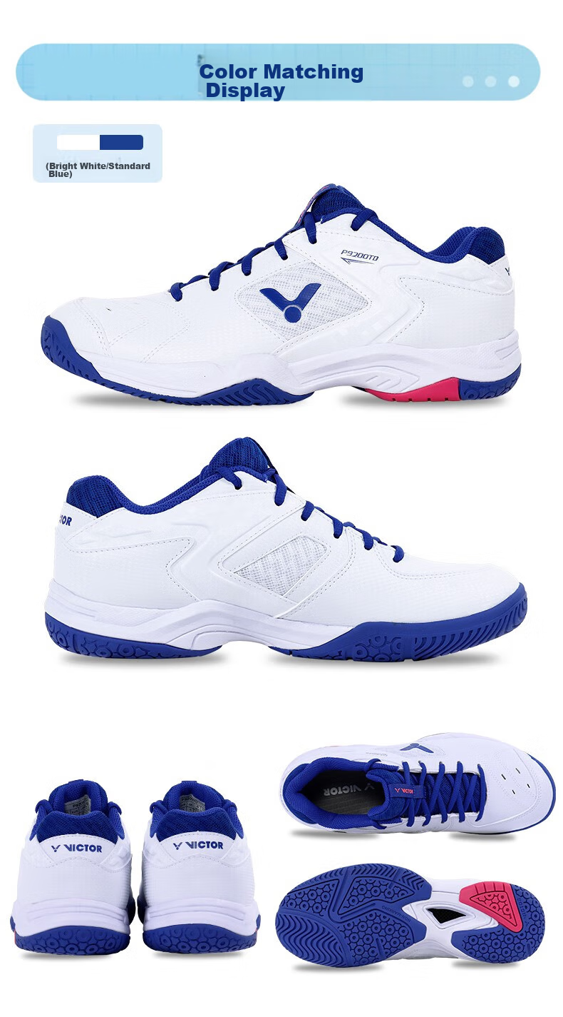 VICTOR Badminton Shoes P9200TD Breathable High-Elasticity Stable Sports Shoes, White And Blue, Size 37 9