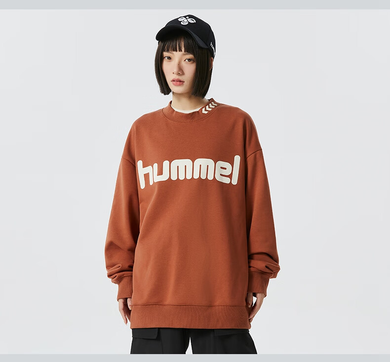Hummel Spring And Autumn Heavyweight Sweatshirt for Men And Women, Couple Outfit with Embroidery, Loose-Fitting Round Neck Top for Spring, Base Layer, Black, S 9