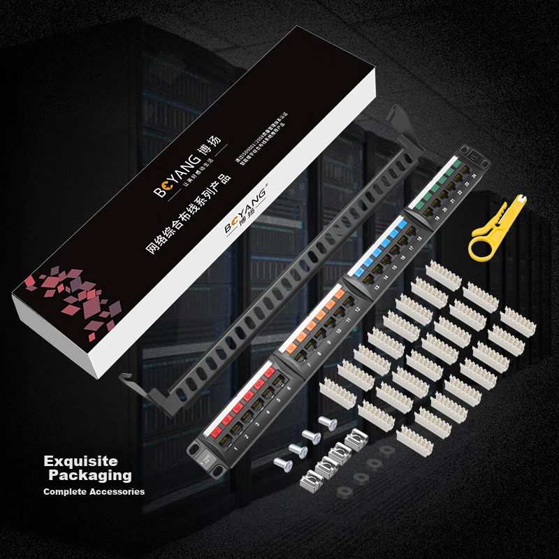 BOYANG High-Profile 12-Slot 24-Port Cable Management Rack, Network Cable Organizer 19-Inch Rack-Mounted Cabinet Network Patch Cord Fiber Optic Pigtail Cable Management Tray BY-LXJ 7