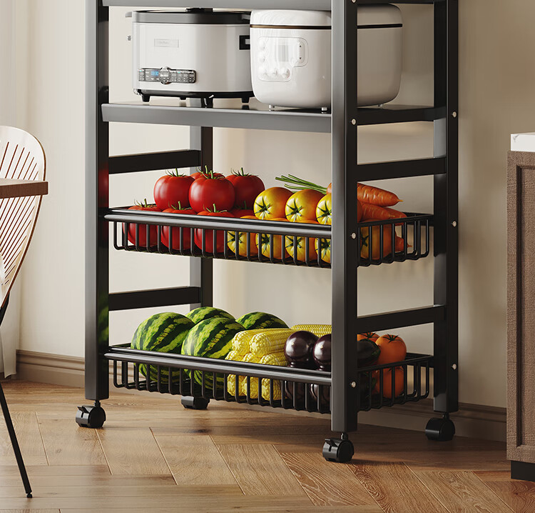 QIAONAMEI Kitchen Storage Rack, Floor-Standing Multi-Layer Multifunctional Microwave Oven Cookware Organizer Shelf, Fruit And Vegetable Storage Rack QNM6389-BK 4