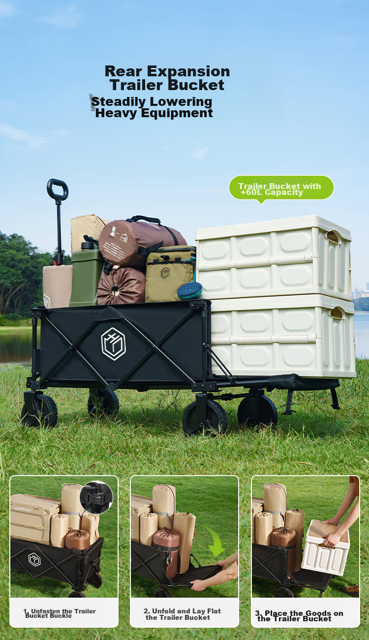 JD Original Compact Outdoor Camping Cart PRO Folding Small Cart, Campsite Trolley, Picnic And Market Stall Cart with Double Brakes And Rear Opening Door 6