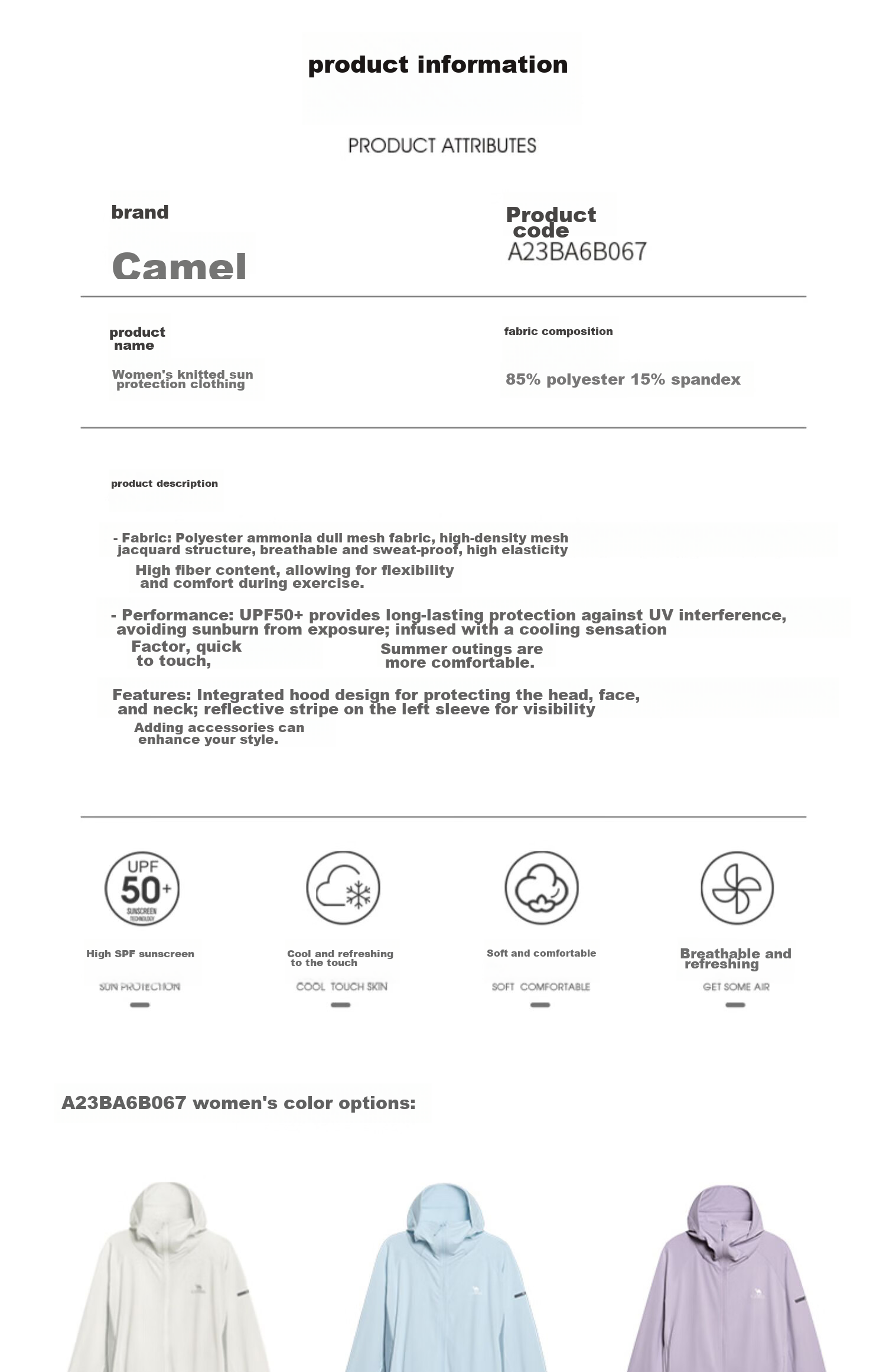 CAMEL Women's Sun Protection Clothing, Spring And Summer Unisex UPF50+ Breathable UV Protection Jacket, A23BA6B067 6