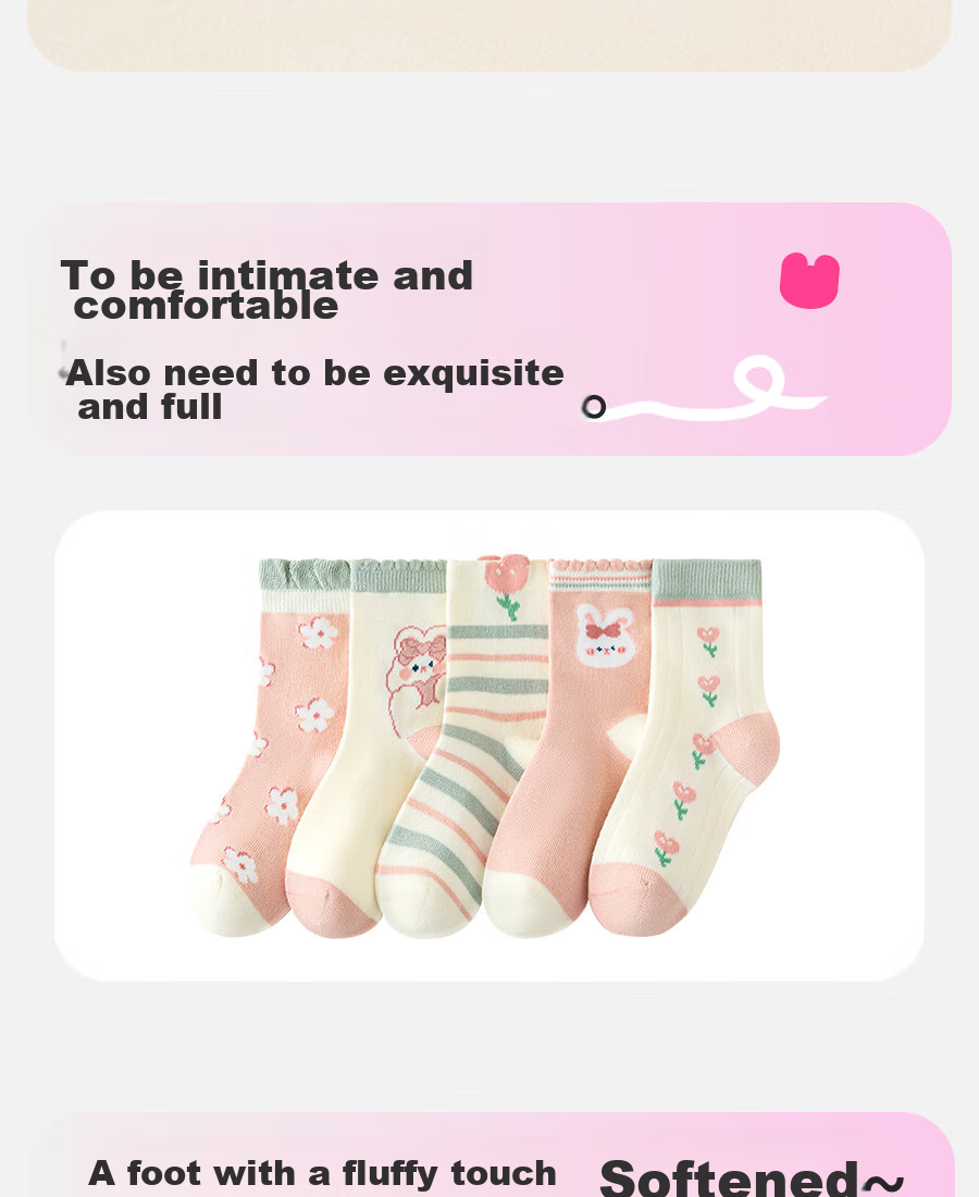 LangSha Children's Socks, Girls' Thin Cotton Socks, Student Casual All-Season Short Socks, Cute Bunny Desig 2