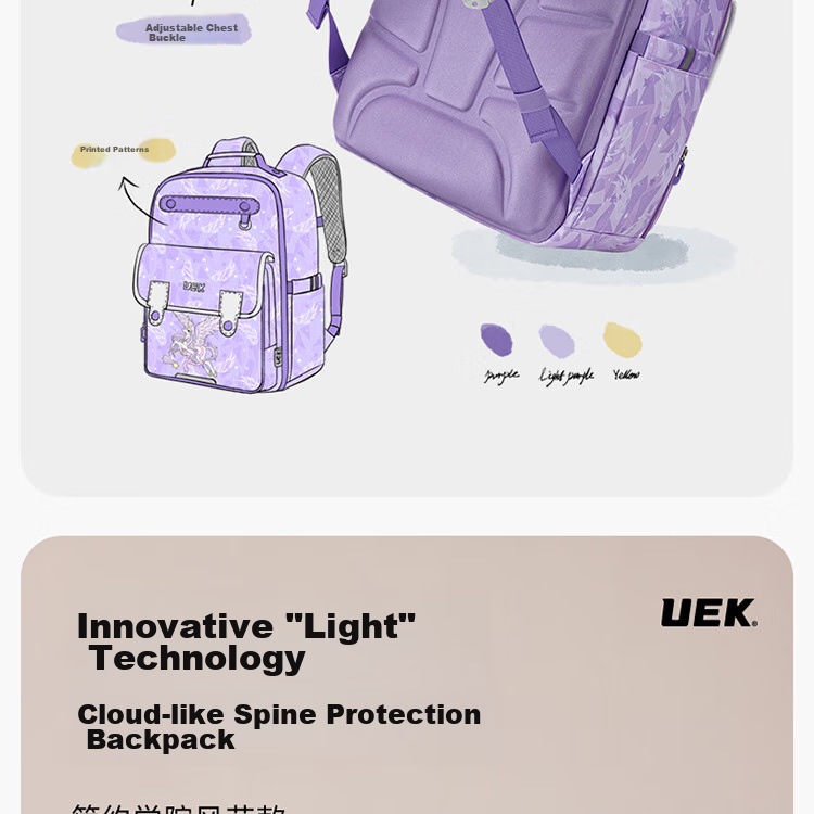 UEK Elementary School Backpack for Boys And Girls, Lightweight Spine-Protecting And Load-Reducing Children's Backpack with Large Capacity, Small Dinosaur Desig 4