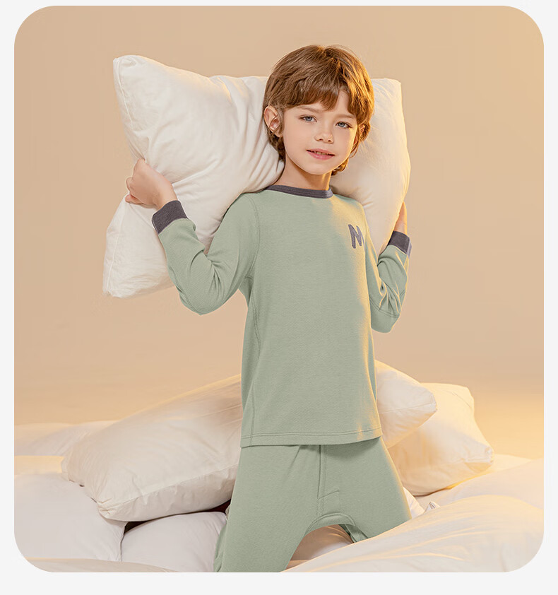 YING BO LUN Boys Thermal Warm Underwear Set Boys Pajamas Children's Autumn Clothes 81116 Medium Green 120 19