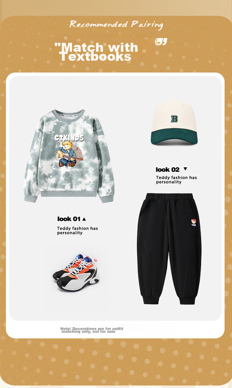 Classic Teddy Boys' Sweatshirt, Casual Undershirt for Older Children, Autumn Wear with Tie-Dye Design, Gray, Size 90 5