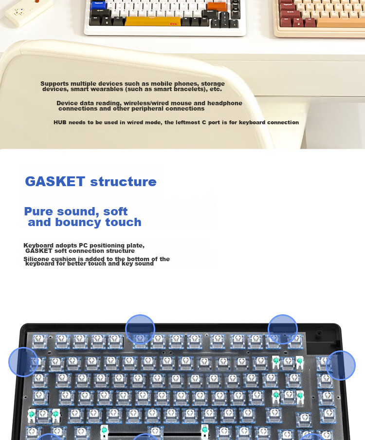KZZI K75 Mechanical Keyboard Wired Bluetooth Wireless 2.4G Tri-Mode Gasket Structure 82 Keys 75 Layout PBT Keycaps E-Sports Gaming RGB Light Time Machine Edition TTC Flame Purple Switch 6