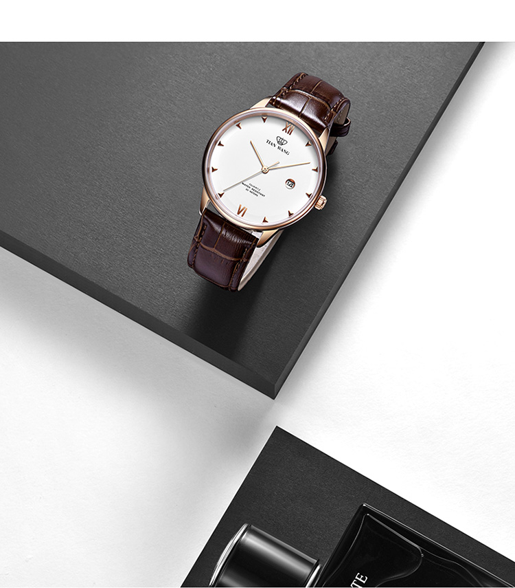 TIAN WANG Men's Watch, Birthday Gift Leather Strap Quartz Men's Watch Rose Gold GS31132P.D.LC.W 13