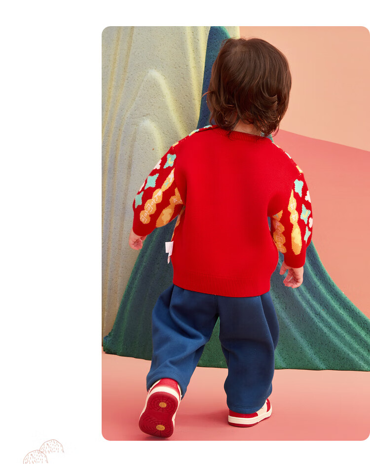 BALABALA Baby Sweater Infant Knitwear Toddler Pullover 2025 Spring Children's New Year Traditional Style 208125103206 14