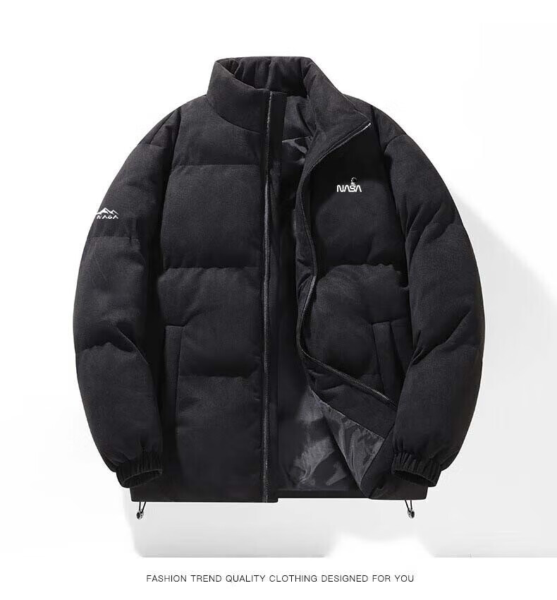 NASA MARVEL Cotton Jacket for Men, Winter Coat, Thick Padded Stand Collar, Suede Trendy Loose-Fit Versatile Couple's Outfit for Me 16