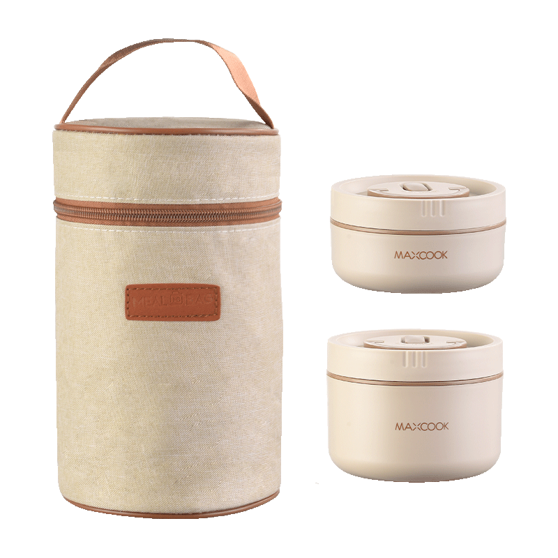 MAXCOOK Insulated Lunch Box, 316L Stainless Steel Bento Box, Microwave-Safe, for Students And Office Workers, with Bag MCFT4435