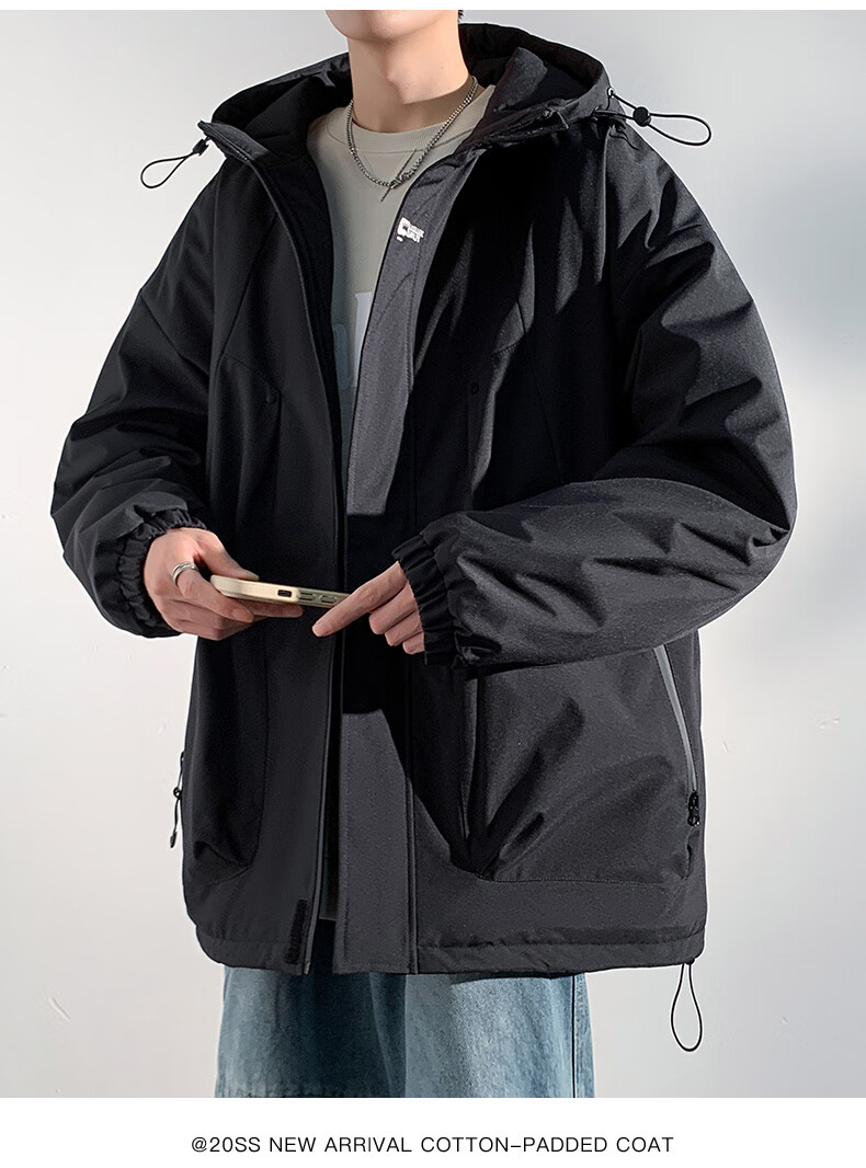 Dingfengbaoluo Casual Cotton Jacket Men Autumn Winter Windproof Warm Thickened Cotton Coat DFM19 Black L 9