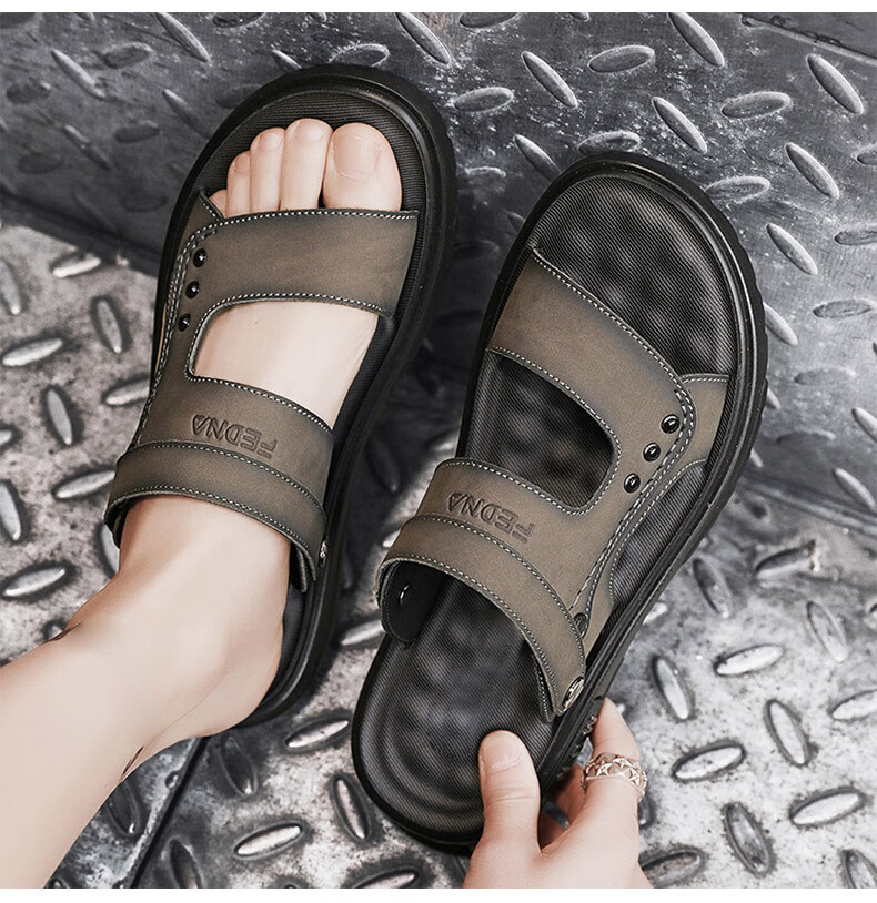 CARTELO Men's Sandals, Summer Breathable Outdoor Beach Shoes, Men's Hole Shoes, Soft-Soled Slippers for Men, 1228 Gray, Size 41 10