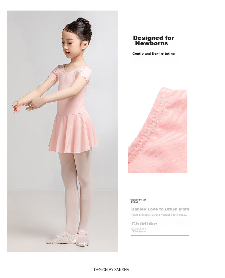 Sansha Ballet Leotard with Skirt for Children, Girls' Short-Sleeve Practice Costume, Dance Exam Outfit Y3554 Pink M 6