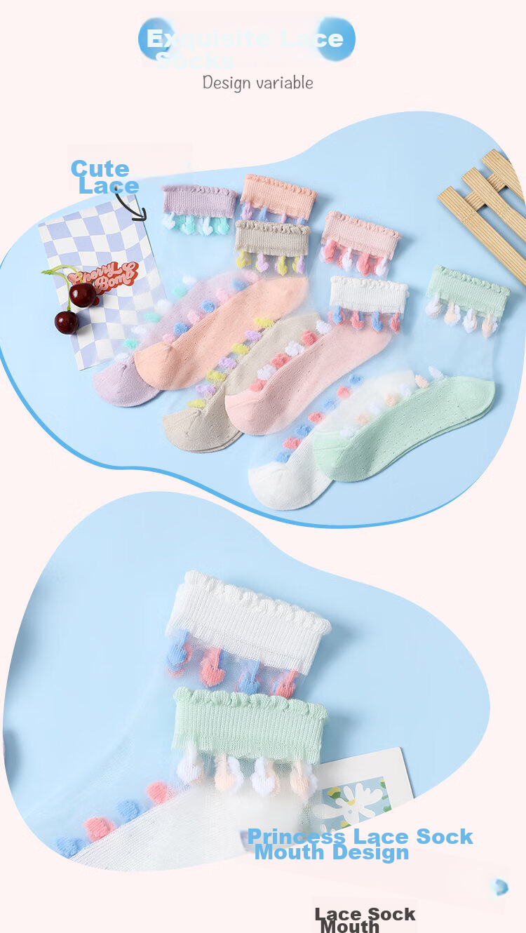 LangSha Children's Socks, Girls' Summer Ultra-Thin Crystal Socks, Versatile Lace Short Socks for Girls And Toddlers 1
