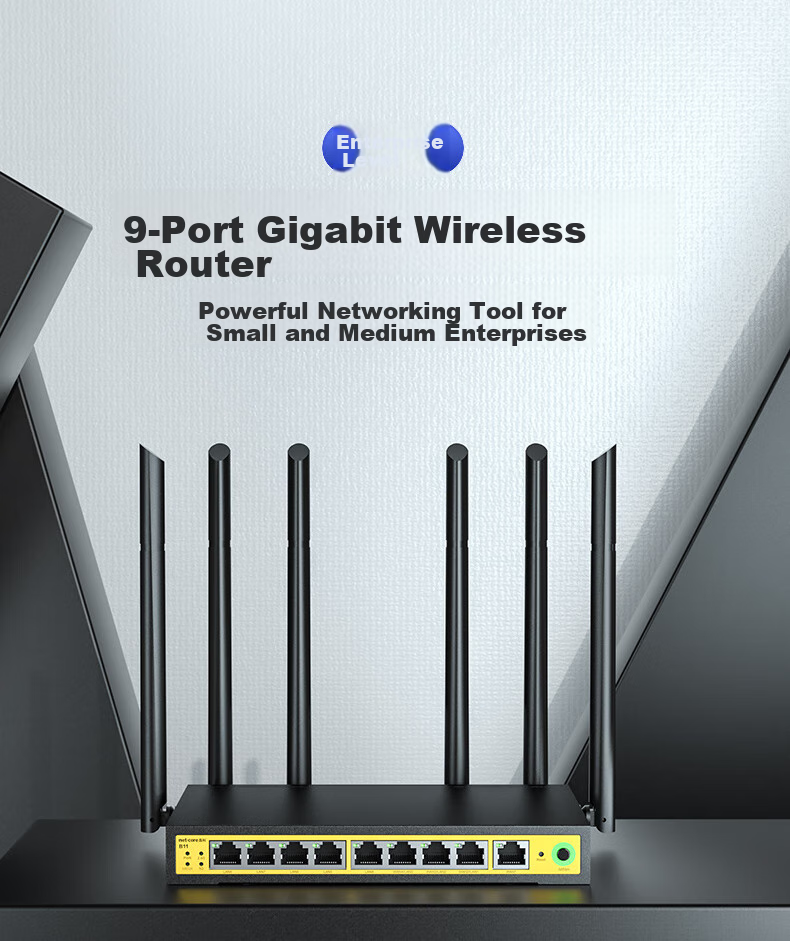 Netcore B11 Full Gigabit 9-Port Enterprise Wireless Router, 1200M Dual-Band 5G Multi-WAN Ports, Home And Commercial High-Speed WiFi Wall-Penetrating/multi Carrier Access 1
