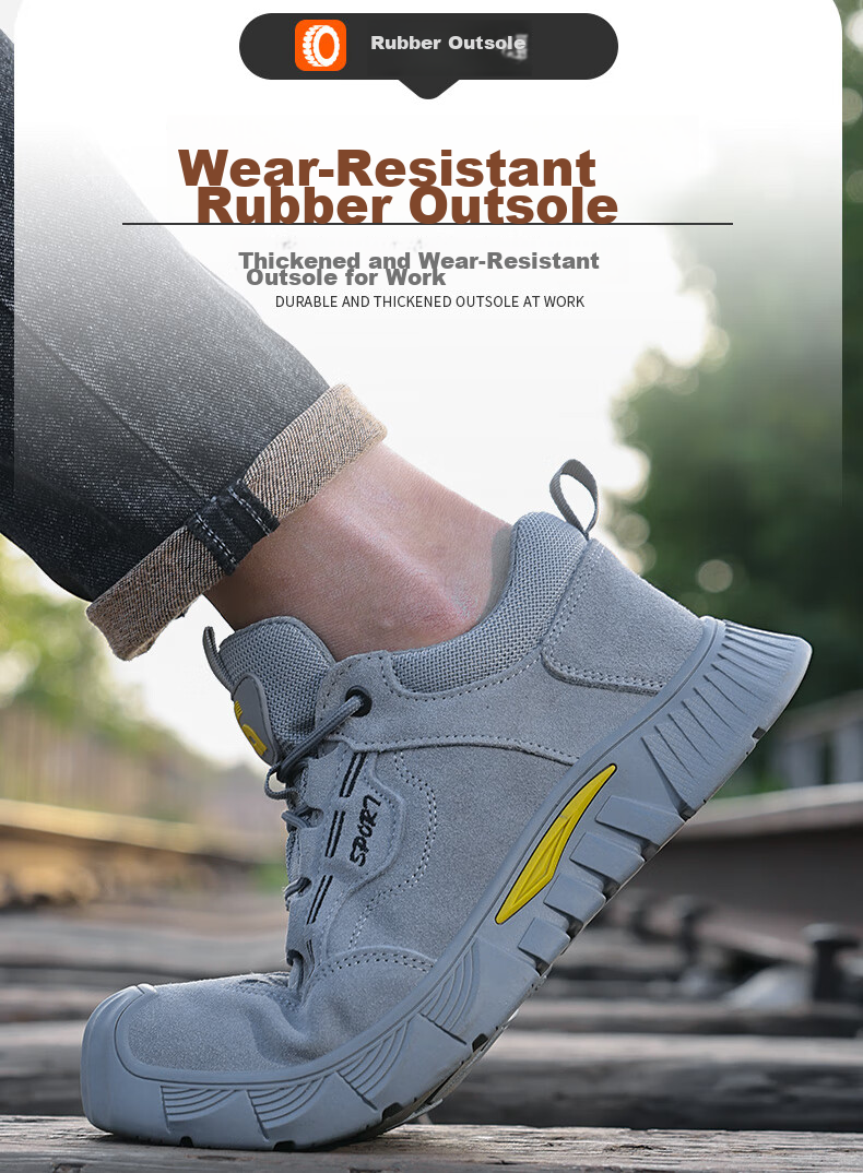 JUNBU Safety Shoes for Men, Steel Toe Cap, Anti-Smashing, Puncture-Resistant, Lightweight, Comfortable, Wear-Resistant, Construction Site Safety Work Shoes 0266BK Size 44 7