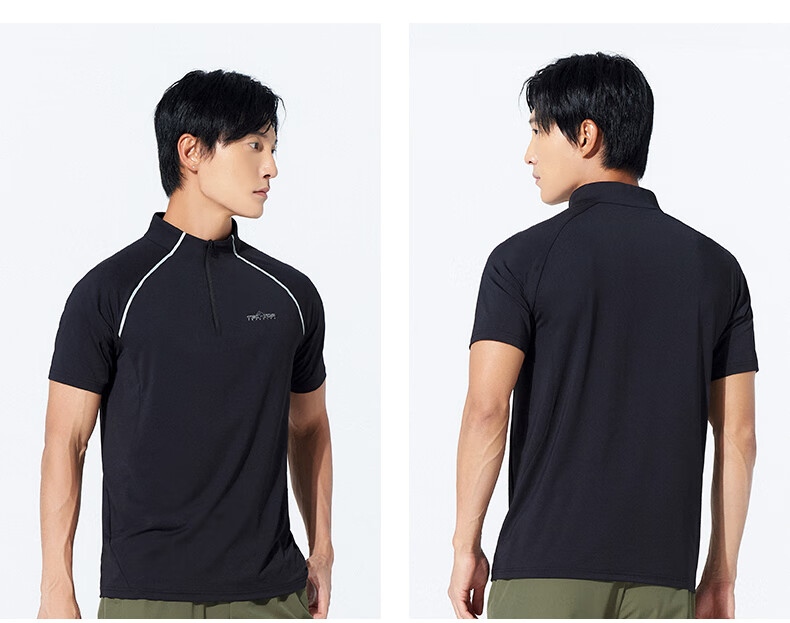 TECTOP Quick-Dry Shirt, Men's Outdoor Half-Zip Collar Reflective Ice-Cool Running Cycling Short-Sleeve T-Shirt 019, Men's Rock Green M 23