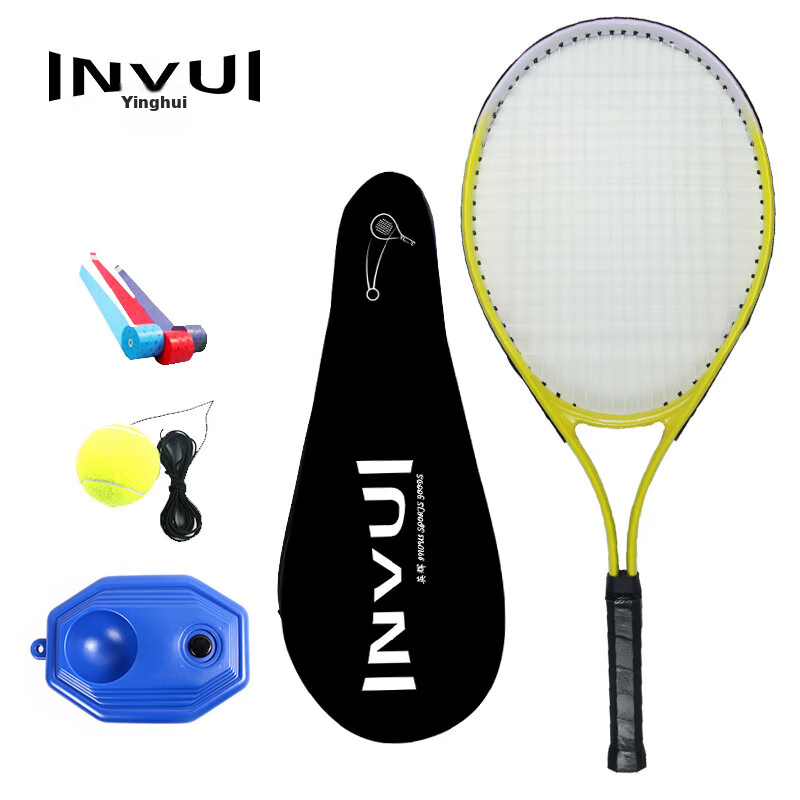 INVUI Tennis Racket Beginner Training Racket Tennis Rebound Trainer with String Tennis, Grip Tape, Racket Case, Jasmine Yellow