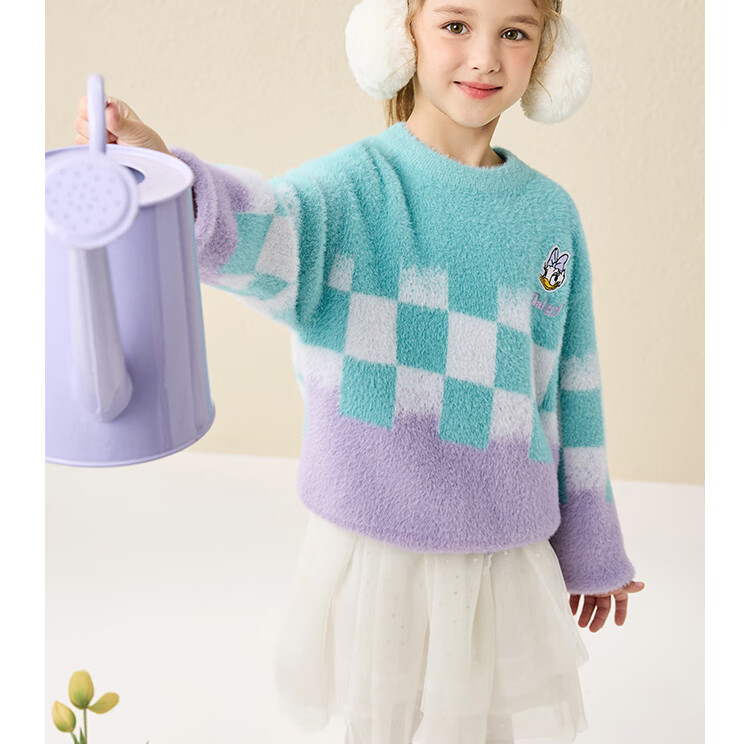 DISNEY Children's Clothing, Girls' Round Neck Sweater, Fashionable Gradient Mesh Warm Top, Winter 2023, DB341HE09, Pink, Size 120 21