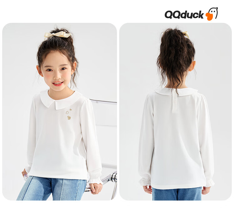 QQ DUCK Children's Clothing, Girls' Red Shirt, Peter Pan Collar Blouse, Youth Inner Wear, Performance Costume; 165 3