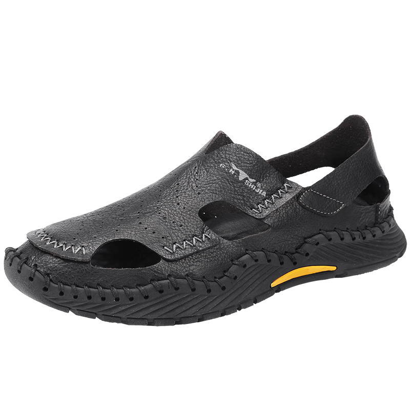 G.N.Shi Jia Men's Sandals, Summer Breathable Beach Shoes, Closed-Toe Leather Sandals, Outdoor Casual Trendy Hole Shoes