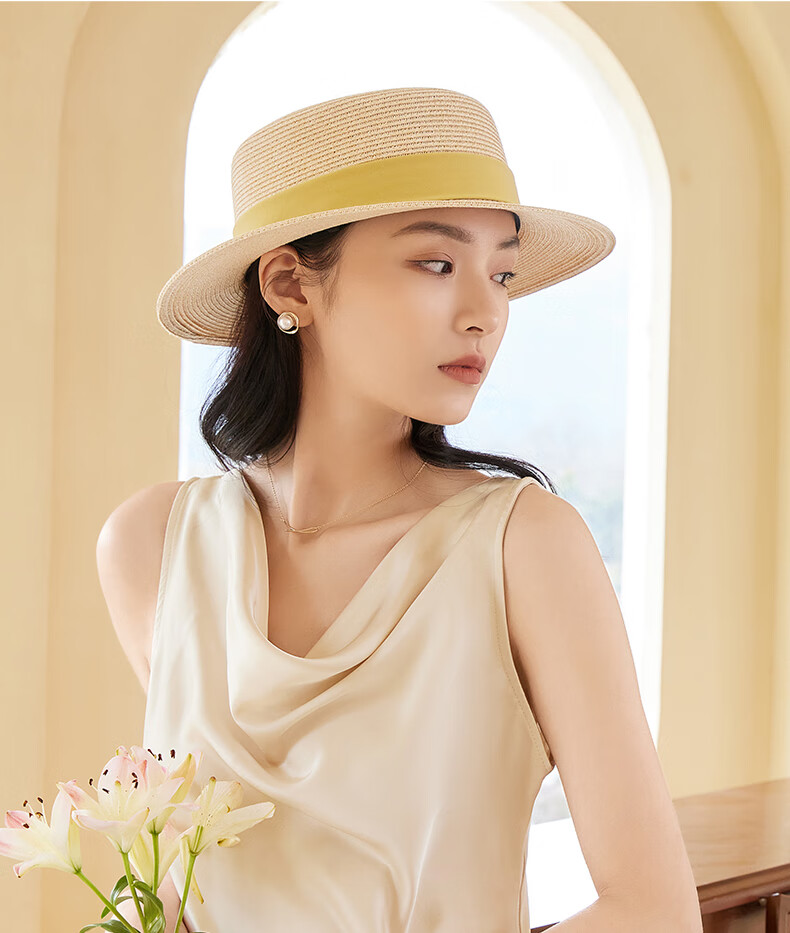 Siggi Straw Hat for Women, Summer Sun Protection UV-Resistant Flat Brim Hat, Sunscreen Cap, Flat Top Hat, Sun Visor, Gift for Wome 3