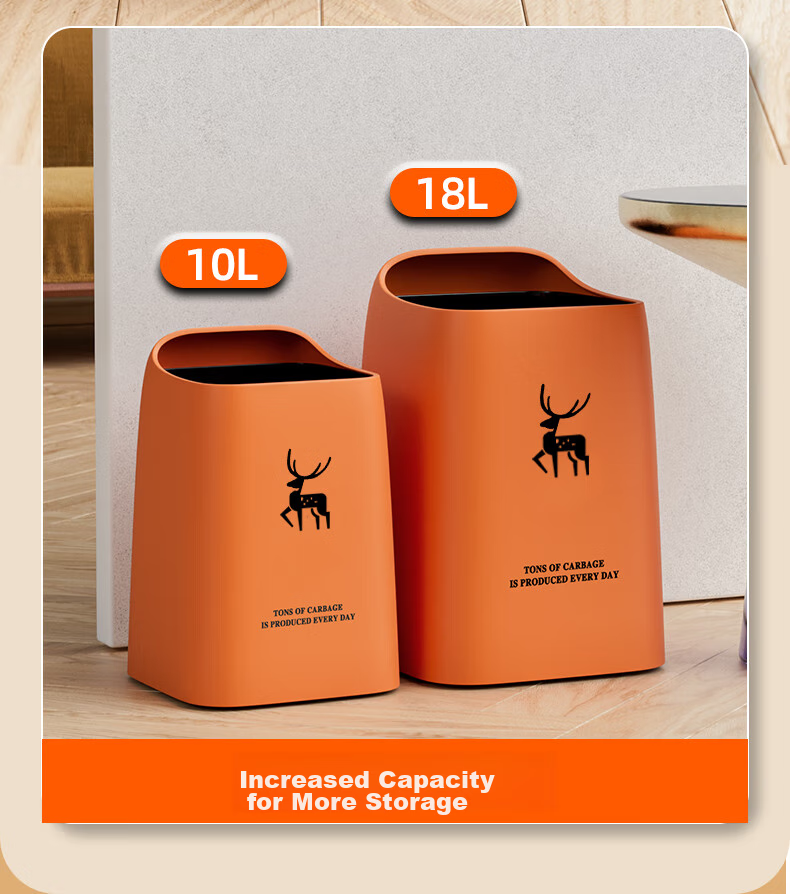 OLPAU Trash Can without Lid, 10L Square Orange Deer Design, for Home Living Room Bedroom Kitchen Bathroom, Large Capacity, Stylish Appearance 5