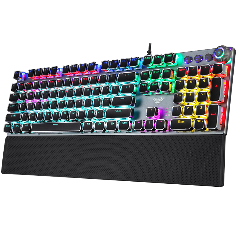 AULA F2088 Mechanical Keyboard, Wired Keyboard, Gaming Keyboard, 104 Keys Mixed Backlight, Cyberpunk, Computer Keyboard, Black, Blue Switches