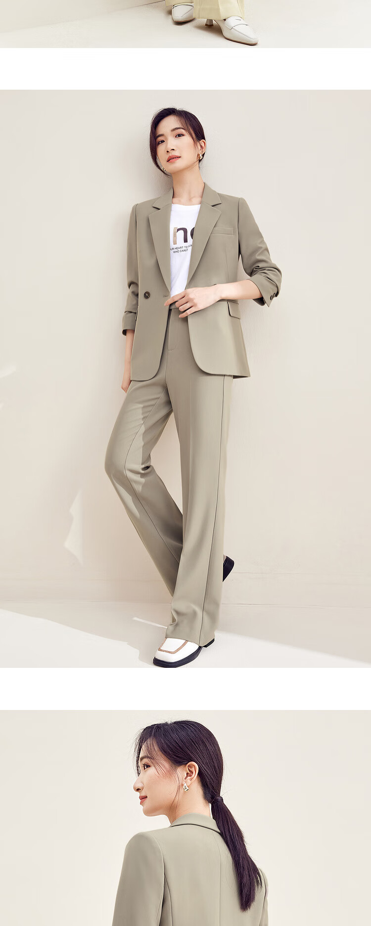 Sentubila Women's Professional Commuter Suit Set Spring Autumn Wrinkle-Resistant Non-Iron Blazer and Pants Two-Piece Interview Business Suit 15