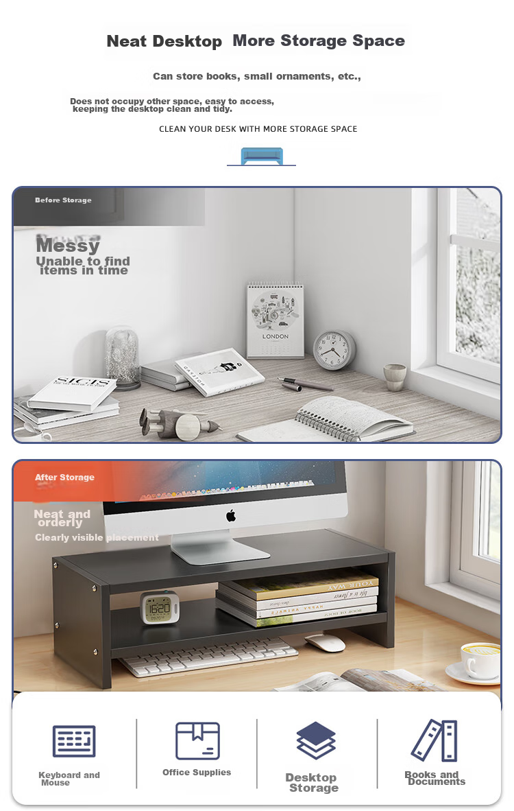 Anerya Computer Monitor Riser, Desktop Bookshelf, Office Storage Rack, Storage Stand, Black 2