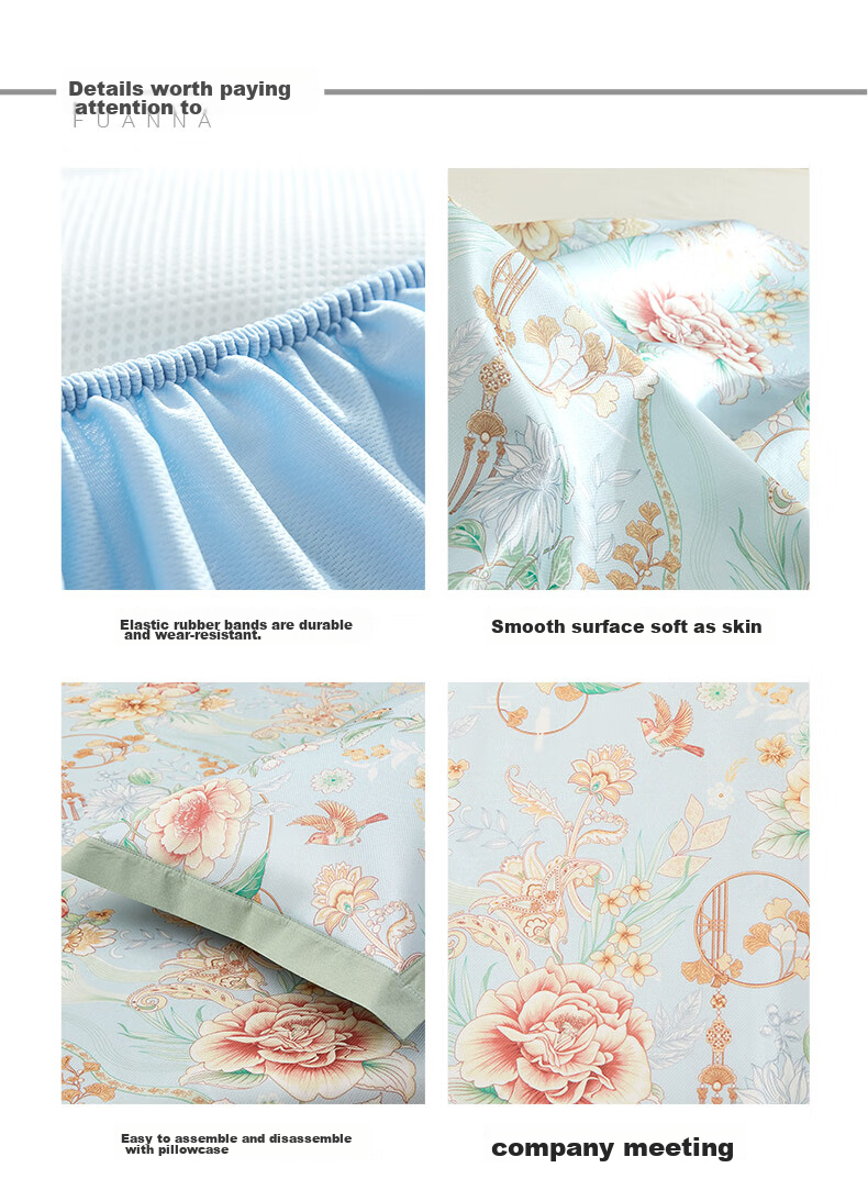 FUANNA Nanzi Ice Silk Cooling Mat, Cool-Touch Printed Soft Mat, Fitted Sheet Style Single Bed Two-Piece Set 1.2*2 Meters [Washable] 16