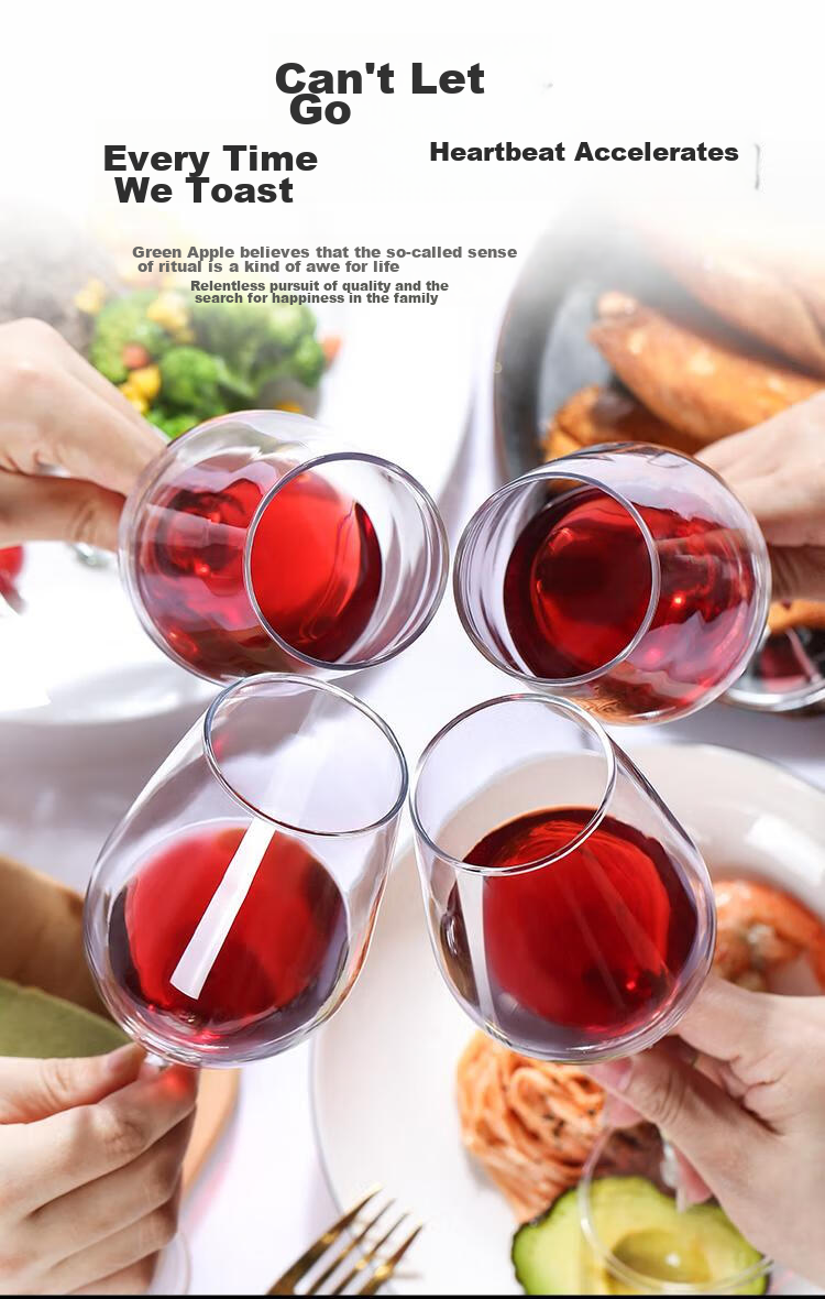 Green Apple Tempered Glass Wine Glasses 520ml*6 Set Sturdy Shatterproof Stemmed Glasses for Red and White Wine 13
