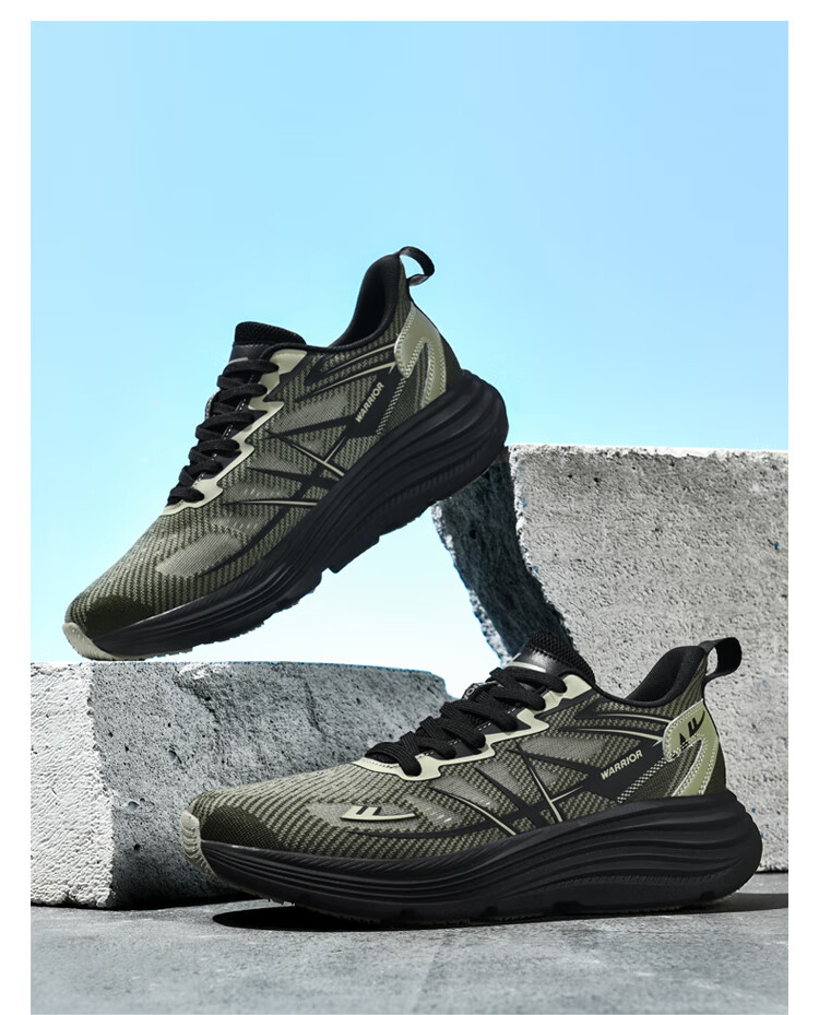 Warrior Running Shoes for Men, Lightweight Shock-Absorbing Versatile Breathable Mesh Casual Sneakers KGH3090 Green-Black 40 20
