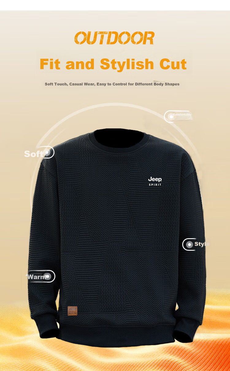 JEEP SPIRIT Men's Waffle Knit Sweatshirt, Long-Sleeve T-Shirt for Autumn, Casual Loose-Fitting Men's Clothing, Trendy Top 4