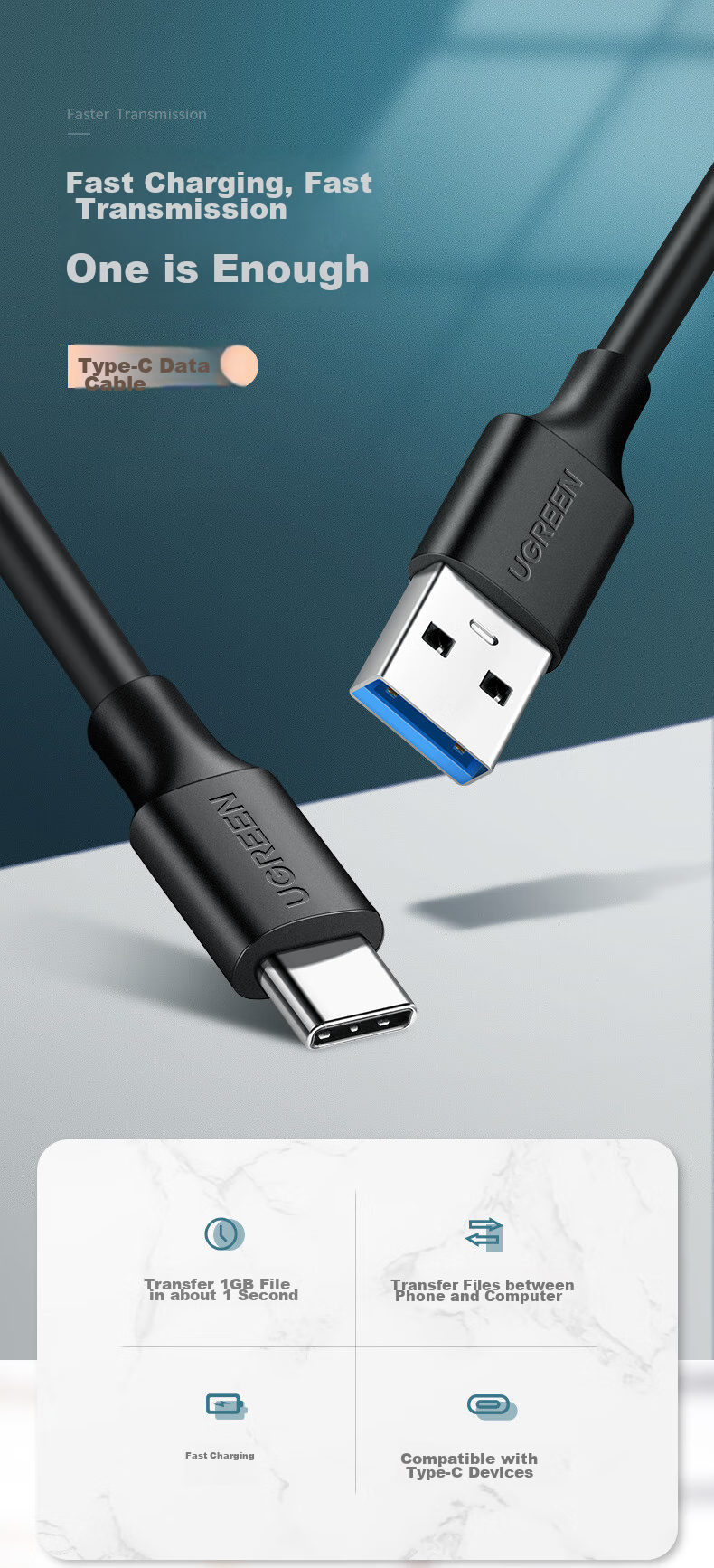 UGREEN Hard Drive Enclosure Data Cable, 0.25 Meters 1