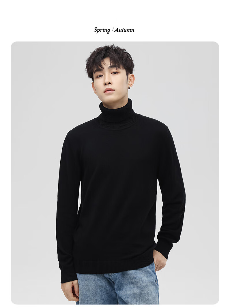 Jeanswest Men's Autumn Winter Fleece Lined Thickened Casual Turtleneck Warm Base Layer Simple Knit Sweater 1