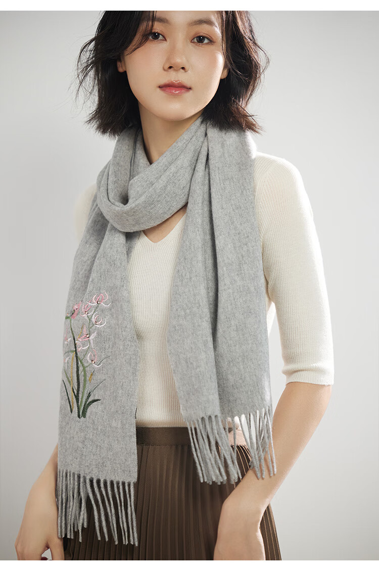 Hangsilu Pure Wool Scarf for Women, Embroidered Shawl, Elderly Neck Warmer, Mid-Autumn Festival Gift for Mom And Elders, High-End Birthday Present 13