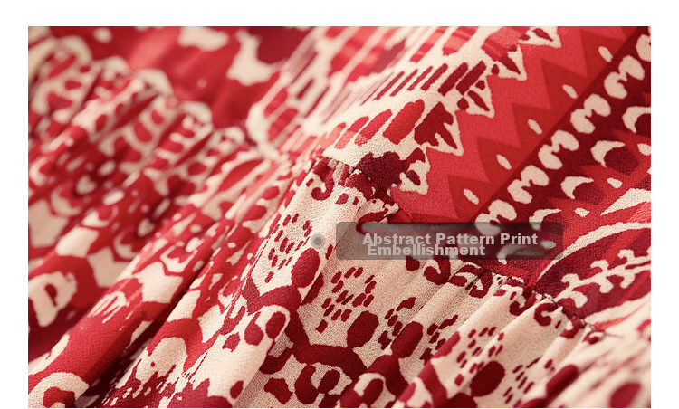 Sentubila Spring And Autumn Mid-Length Floral Print Red Dress, Elegant Goddess Style Slimming Vacation Dress, Red Floral Pattern, Size S 30