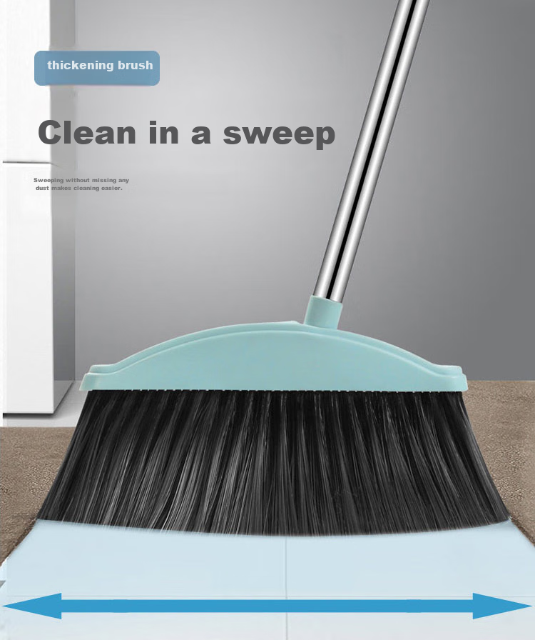 MENGTING Comb-Toothed Windproof Broom And Dustpan Set, Stainless Steel Handle Broom And Dustpan Combo Two-Piece Set, Gree 3