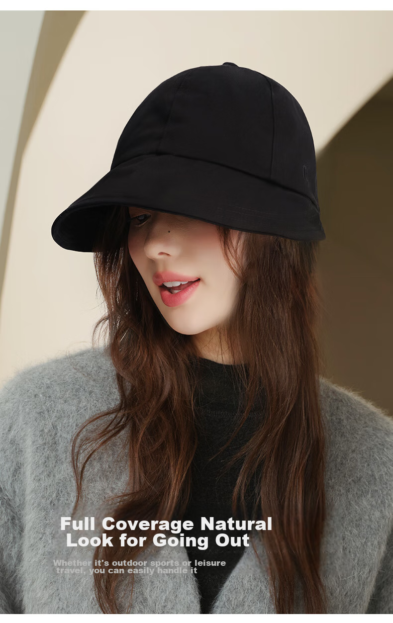 CACUSS Women's Summer Foldable Fisherman Hat Outdoor Sun Protection Large Head Circumference Mountaineering Sun Hat Slim Face Black Medium 4