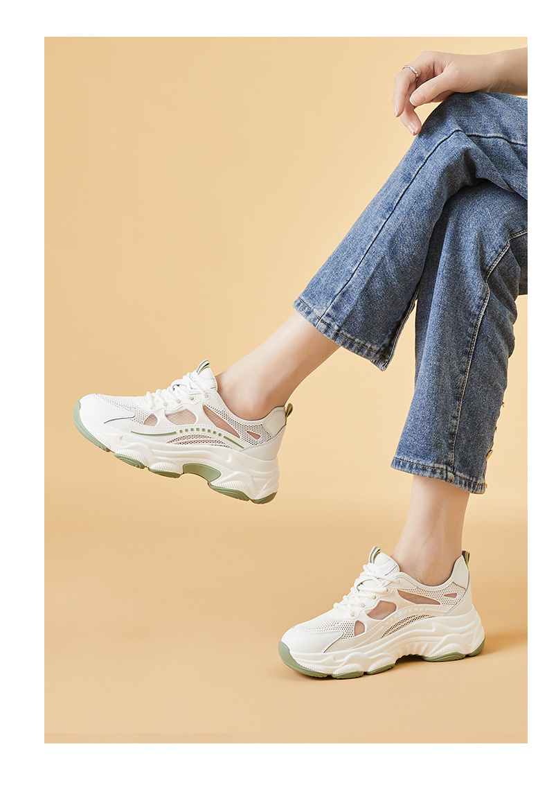DAPHNE Women's Versatile Sports Casual Shoes, Breathable Mesh Upper, Lightweight Comfortable Thick-Soled Dad Shoes, White Silver, Size 34 10